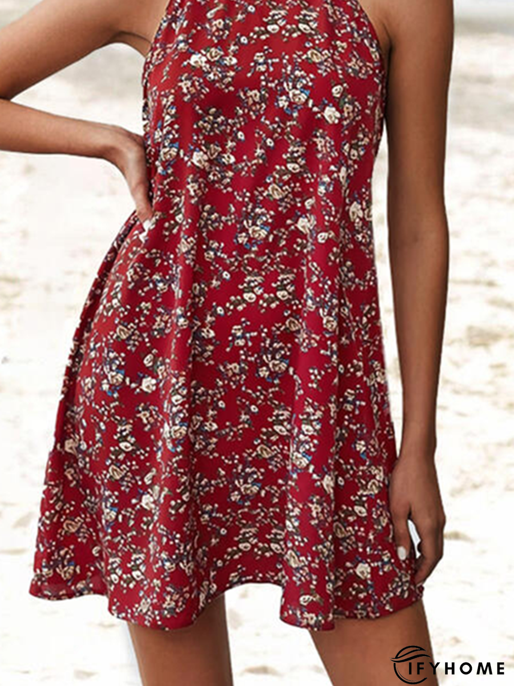 Floral-Print Cotton-Blend Sleeveless Casual Weaving Dress | IFYHOME