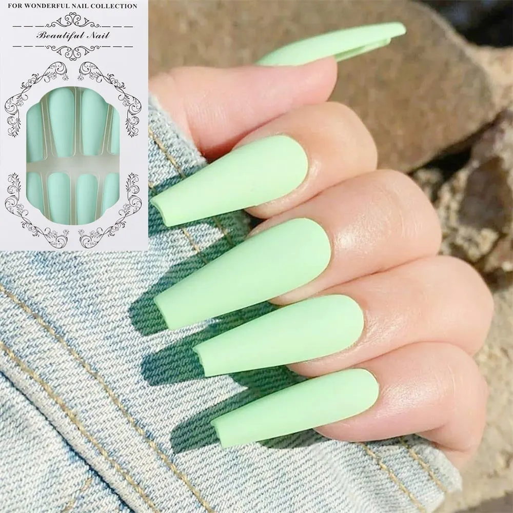 24Pcs/Set European Long Coffin Fake Nails Pre-design Black Red Gradient Ballerina Artificial Nail Art Tips False Nails with Glue-Nail Inspo