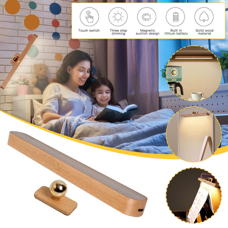 Magnetic LED Wooden Wall Light - 360° Rotatable & Dimmable Touch Control Multi-Purpose LED Lights
