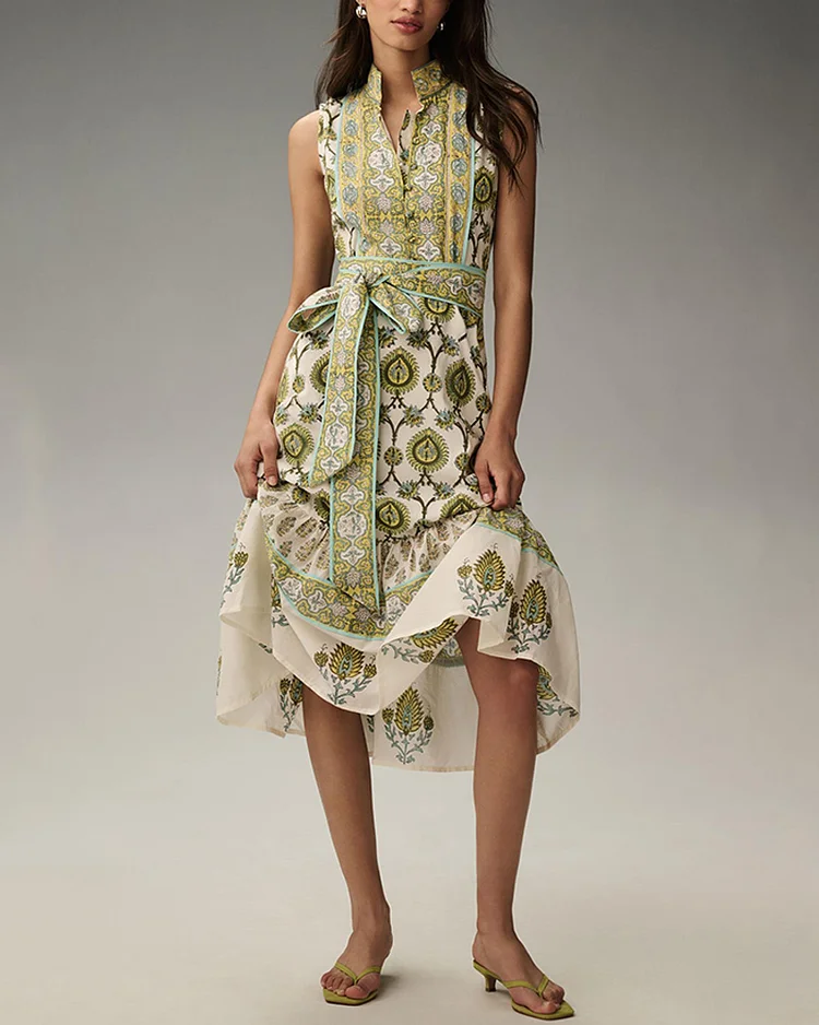 Ladies Elegant Fashion Printed Sleeveless Dress