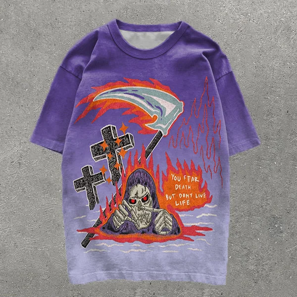 Casual Skull Cross Gradient Print T-Shirt