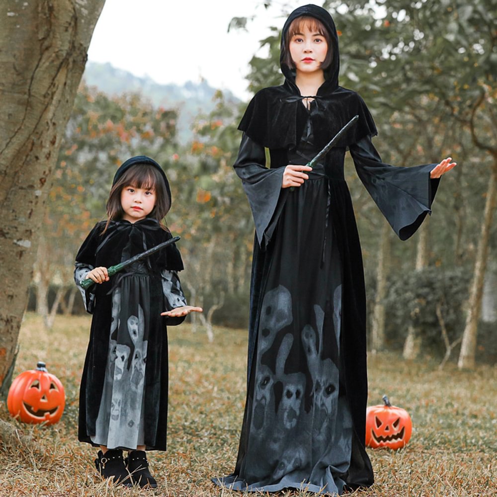 Halloween print witch hooded shawl robe Family Matching Costumes-Pajamasbuy