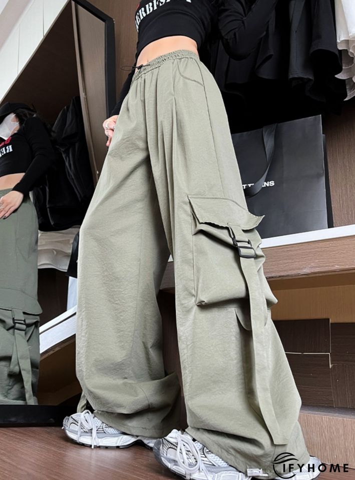 Drawstring Waist Flap Pockets Cargo Pants, Casual & Versatile High Waist Pants For Spring & Summer, Women's Clothing | IFYHOME