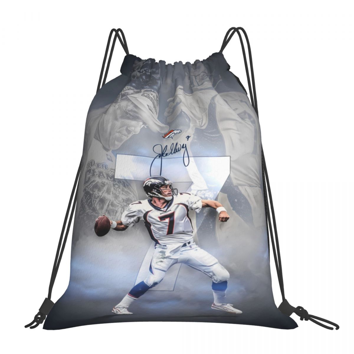Denver Broncos John Elway Unisex Drawstring Backpack Bag Travel Sackpack