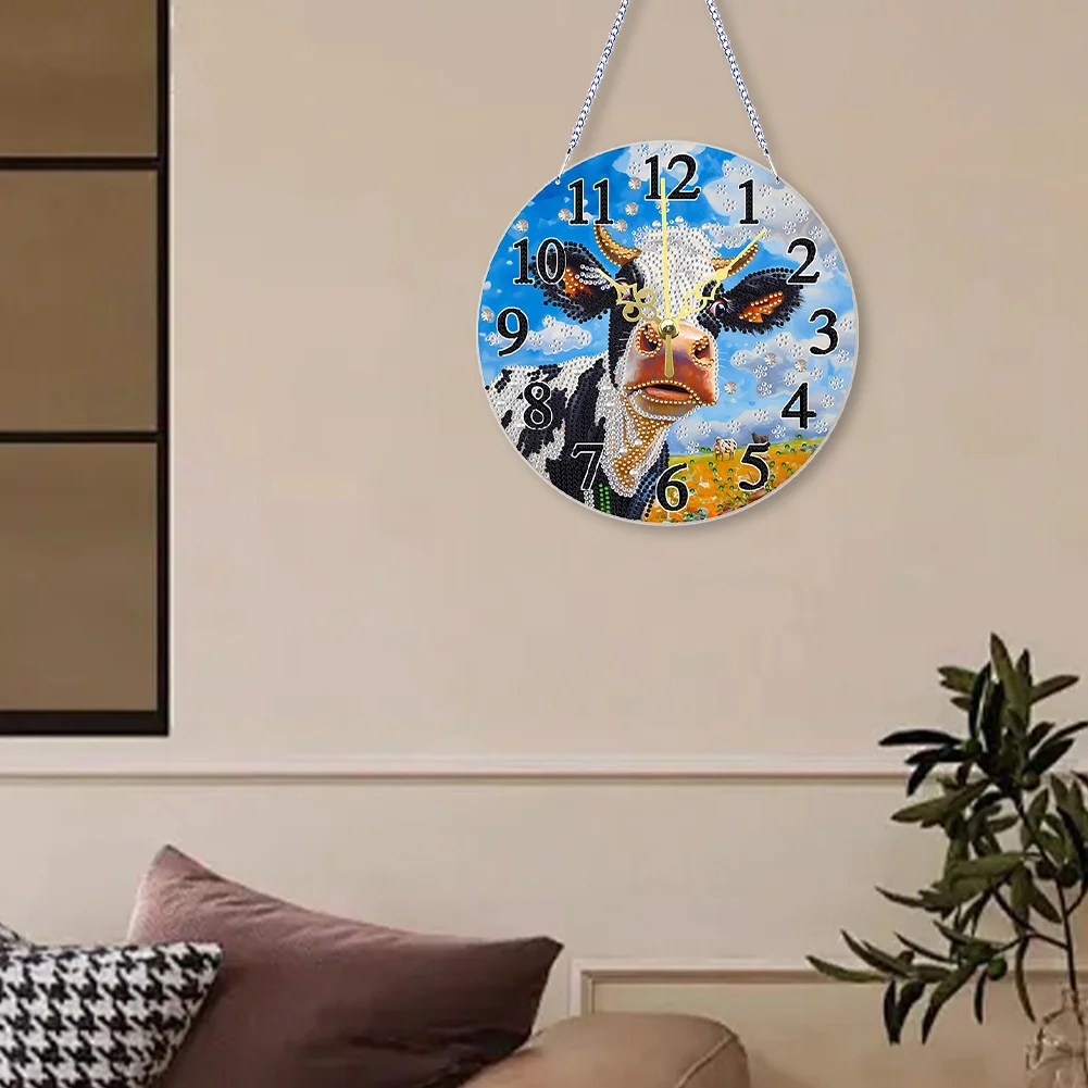 5D DIY Cow Acrylic Special Shape Diamond Painting Clock Art Craft for Home Decor