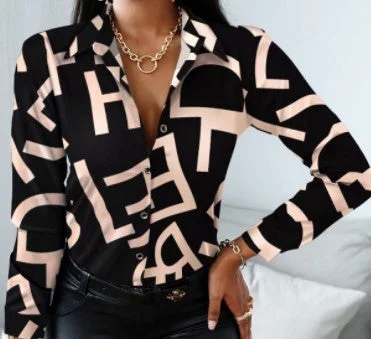 Uveng Long Sleeve V-neck Color-block Retro Shirt Top