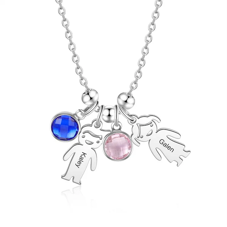 Mother Necklace With 2 Kids Charms Engraved 2 Names