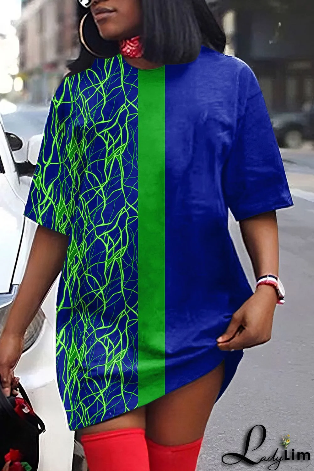 Yellow Casual Print Basic O Neck T-shirt Dress Short Sleeve Dress