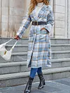 Stylish Plain Striped Notched Collar Long Sleeves Loose Woolen Outerwear