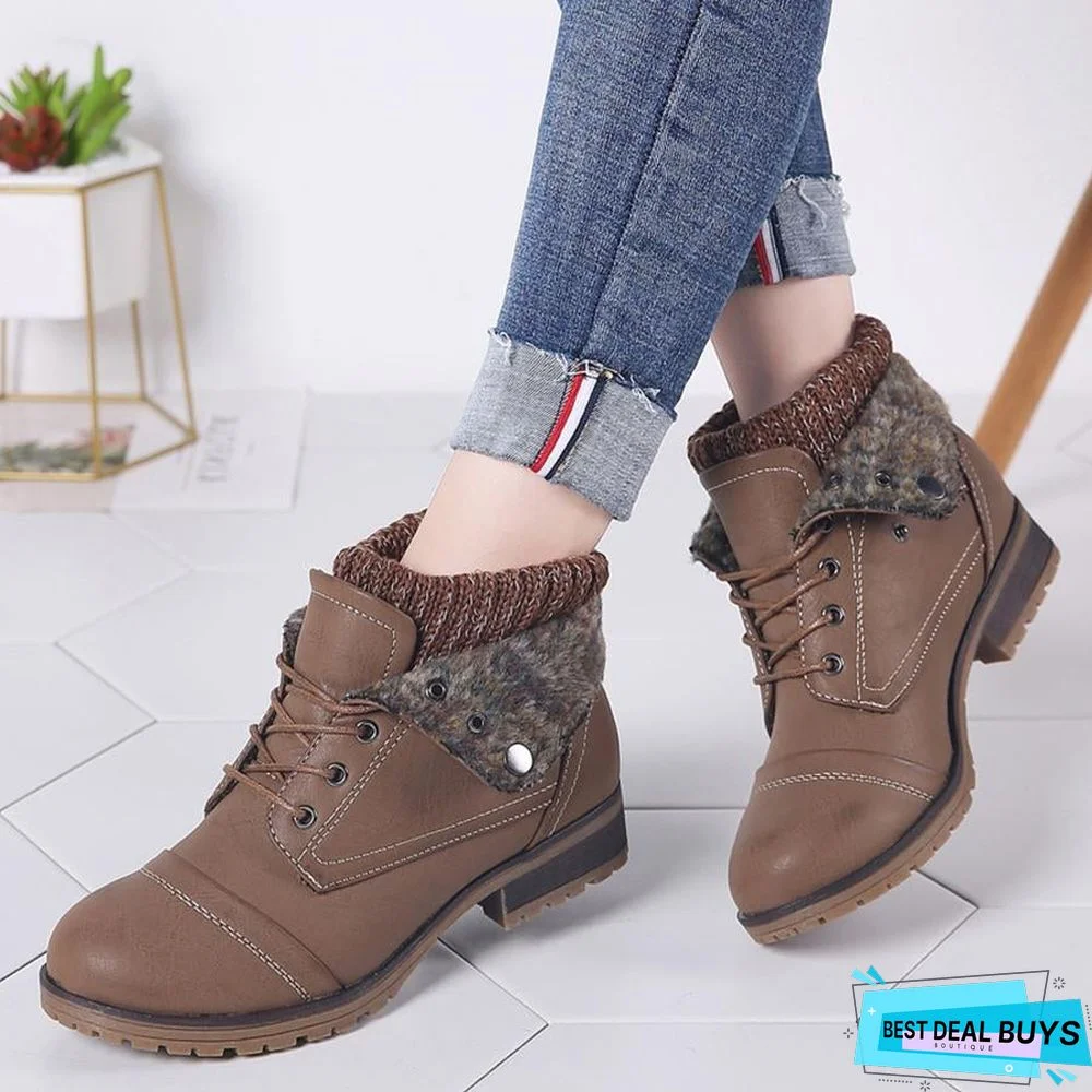 Winter Women's Ankle Boots Shoes Genuine Leather Lace Up Platform Boots Woman Warm Plush Snow Boots Women