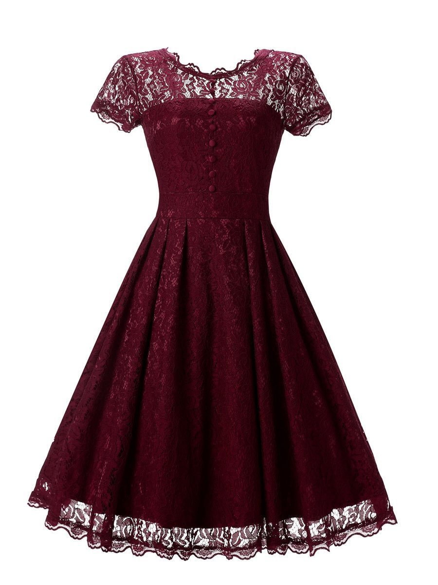 1950s Vintage Big Swing Dress O Neck Lace Dress
