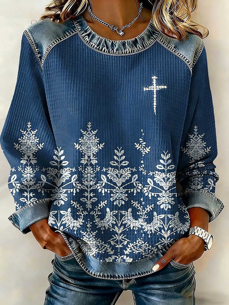 Women's Floral Cross Print Casual Sweatshirt wearshes