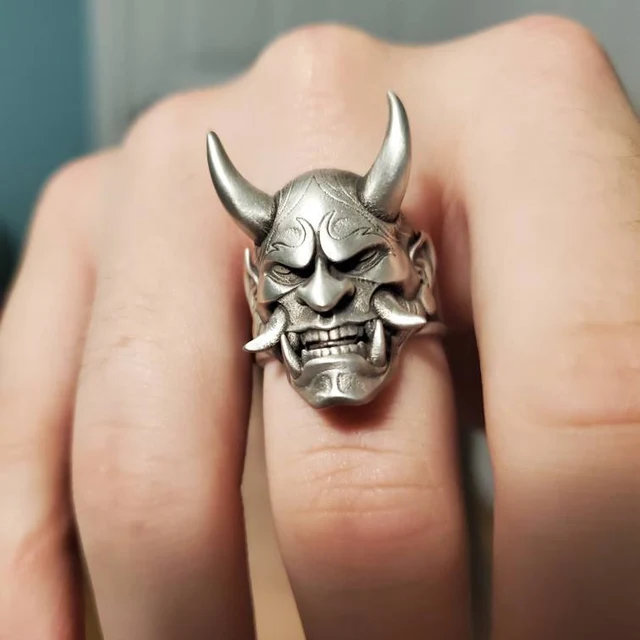 Silver Oni Mask Ghost Ring