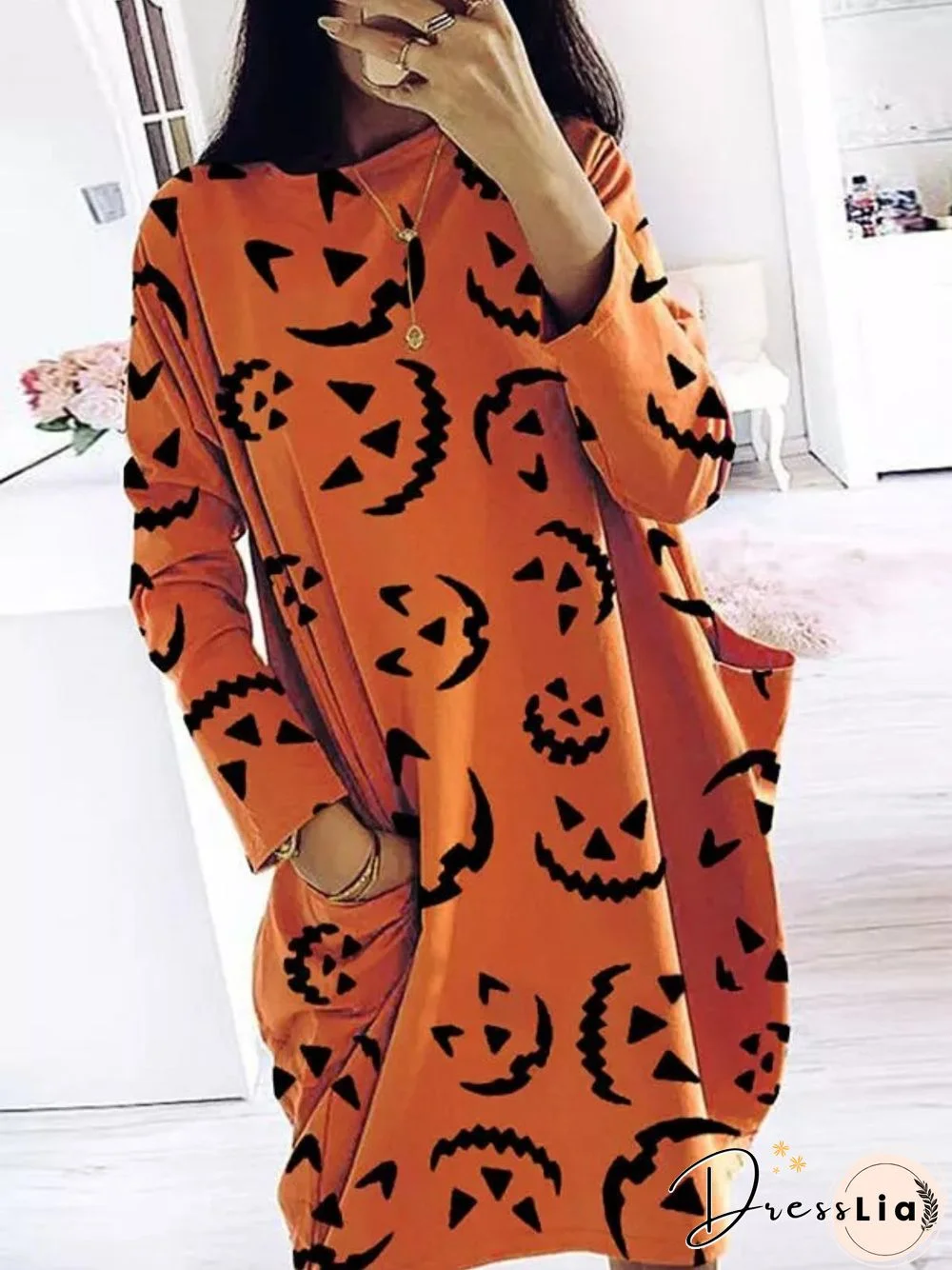 Casual Long Sleeve Crew Neck Printed Knitting Dress