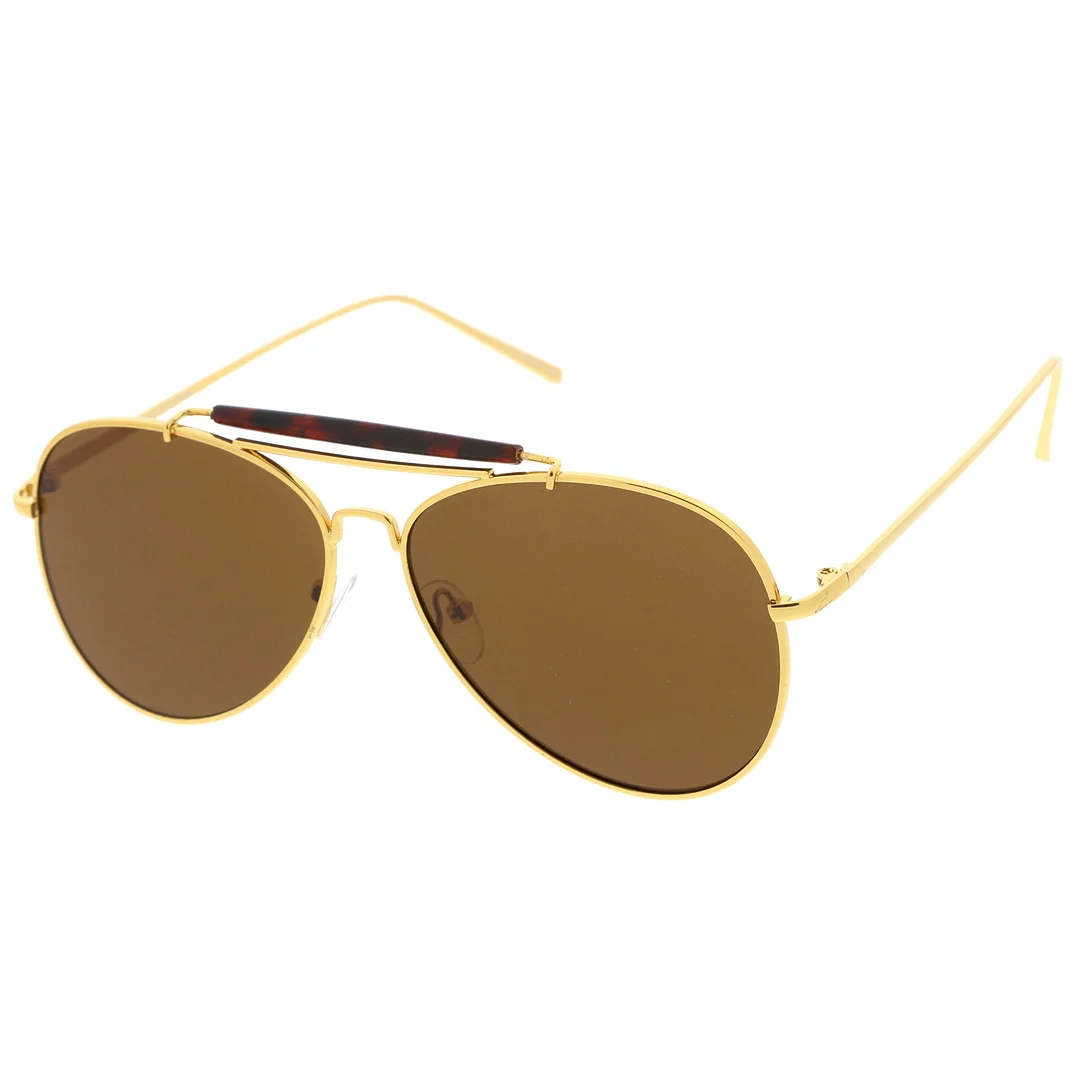 Classic Metal Double Nose Bridge Slim Temple Super Flat Lens Aviator glasses 57mm