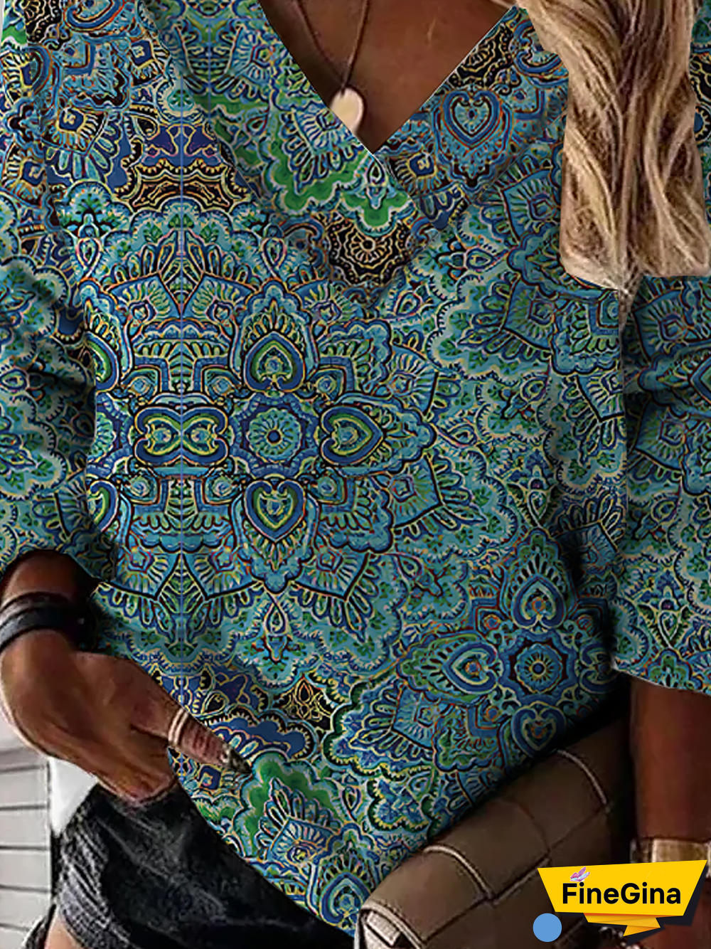 Jersey Ethnic V Neck Sweatshirts