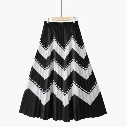 Fashion Contrast Color Long Skirt Women  Vintage Striped Polka Dot Printed A Line High Waist Midi Skirt Female Ladies