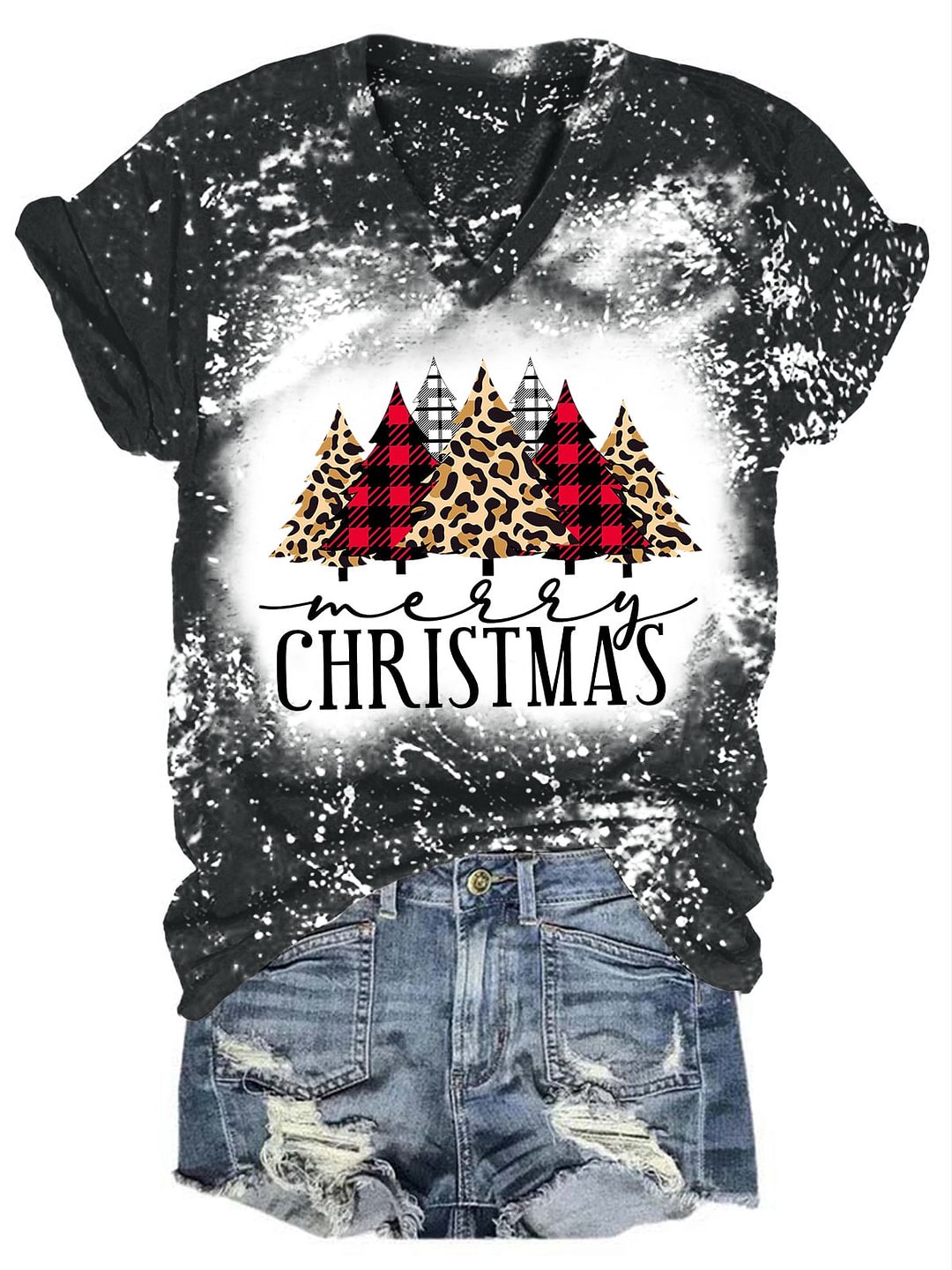 Merry Christmas Tree Leopard Print T-shirt