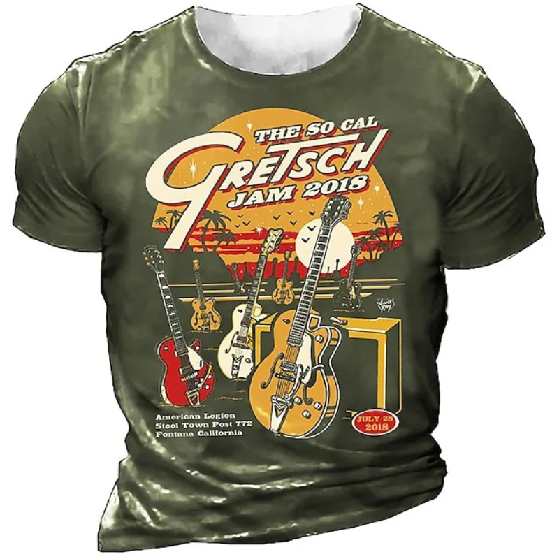 Men's Causal Guitar Print Short Sleeve T-shirt