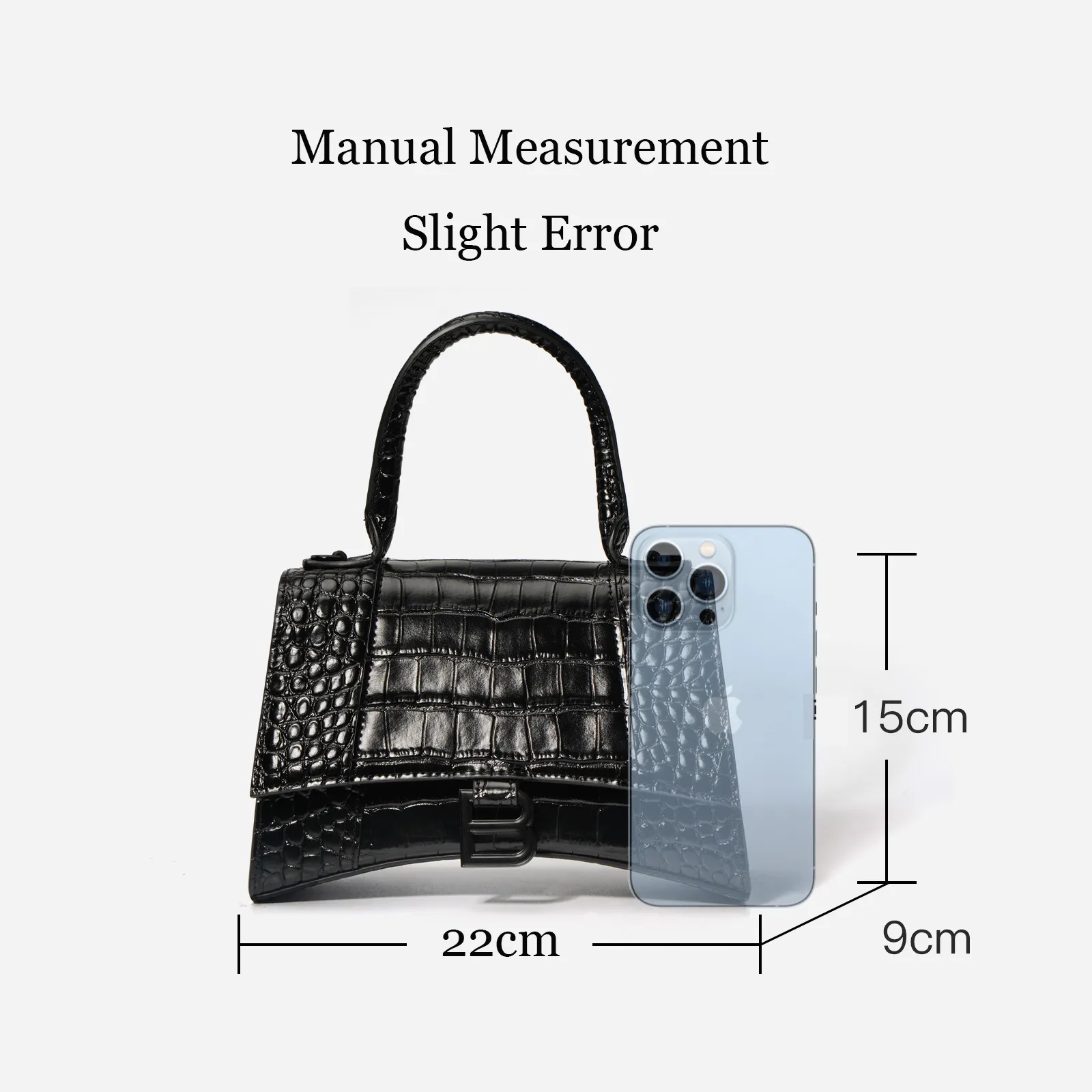 Women's Hourglass Small Handbag Crocodile Embossed in Black-vocosishoes