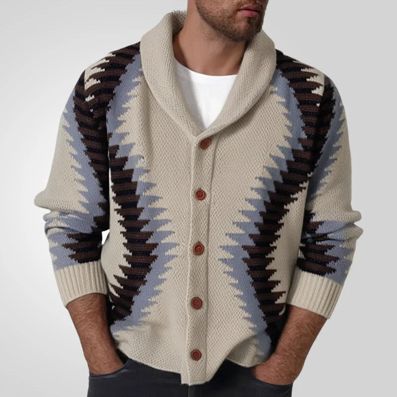 Sukestyle Vintage Jacquard Cardigan Knitted Long-sleeved Thickened Sweater