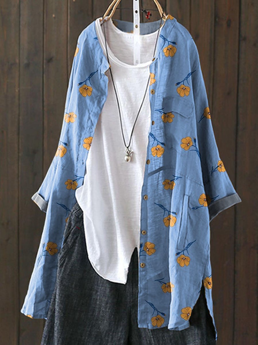 Women's Vintage Lovely Little Flowers Art Print Loose Casual Top Jacket