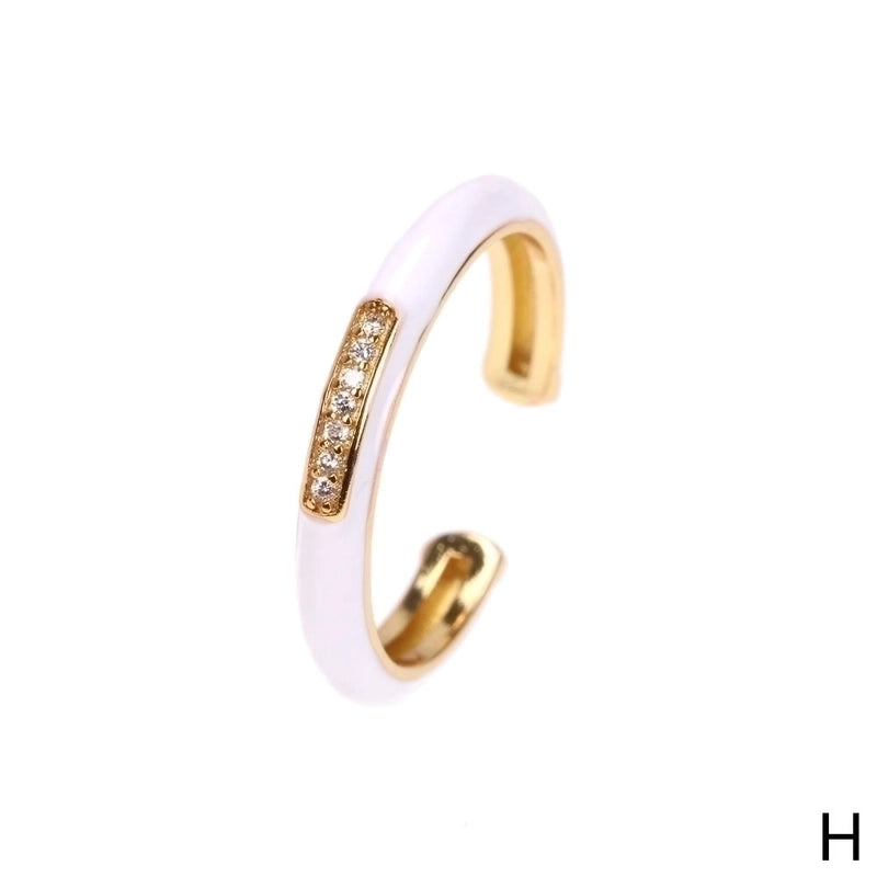 IG Style Ethnic Style Commute Round Copper Epoxy Inlay 18K Gold Plated Zircon Open Rings