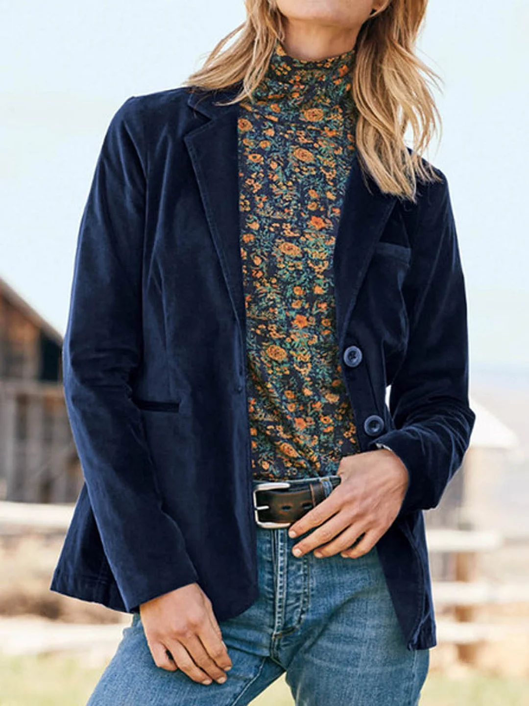 Women Casual Plain Autumn Daily Loose Long sleeve Regular H-Line Regular Size Blazer