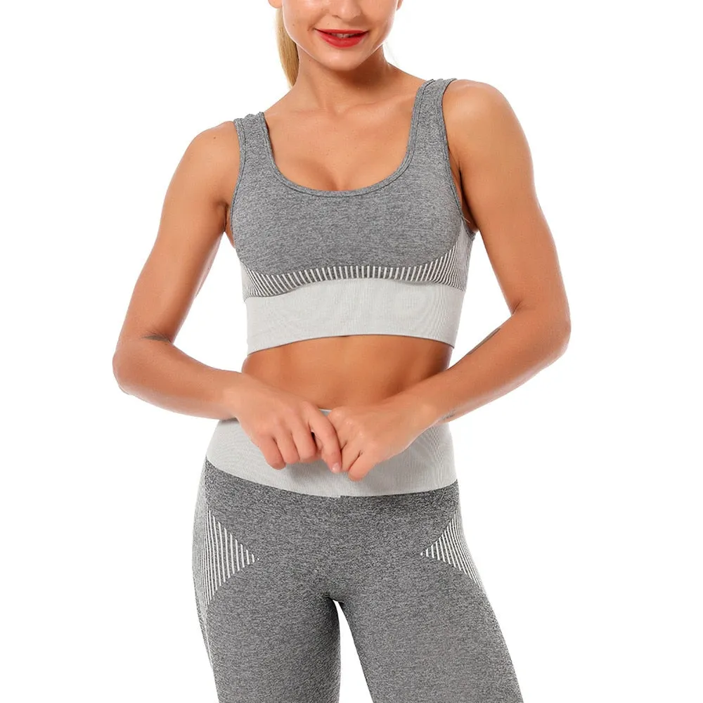 Women Tracksuit High Waist Elastic Fitness Seamless Leggings Tank Top 2 Piece Set Outfits Jogger Women Skinny Gym Sportwear Suit