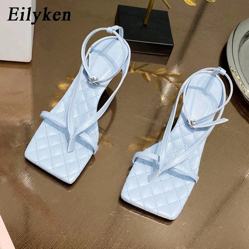 Eilyken Gladiator Sandals High Heels Sandal Shoes Fashion Brand Strap Flip Flops Sexy Thin High Heel Pumps Square Toe Shoes