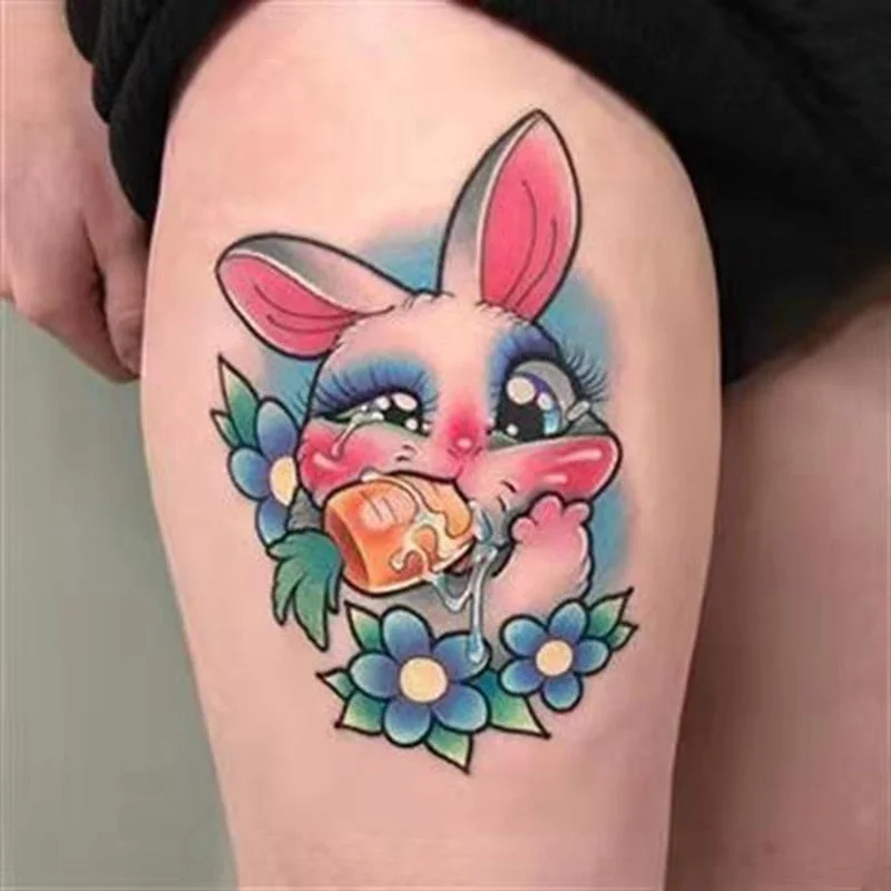 Cat Eat Banana Cartoon Sexy Temporary Tattoo Stickers Female Waterproof Cute Bunny Eat Radish Fashion Body Art Fake Tattoo Set