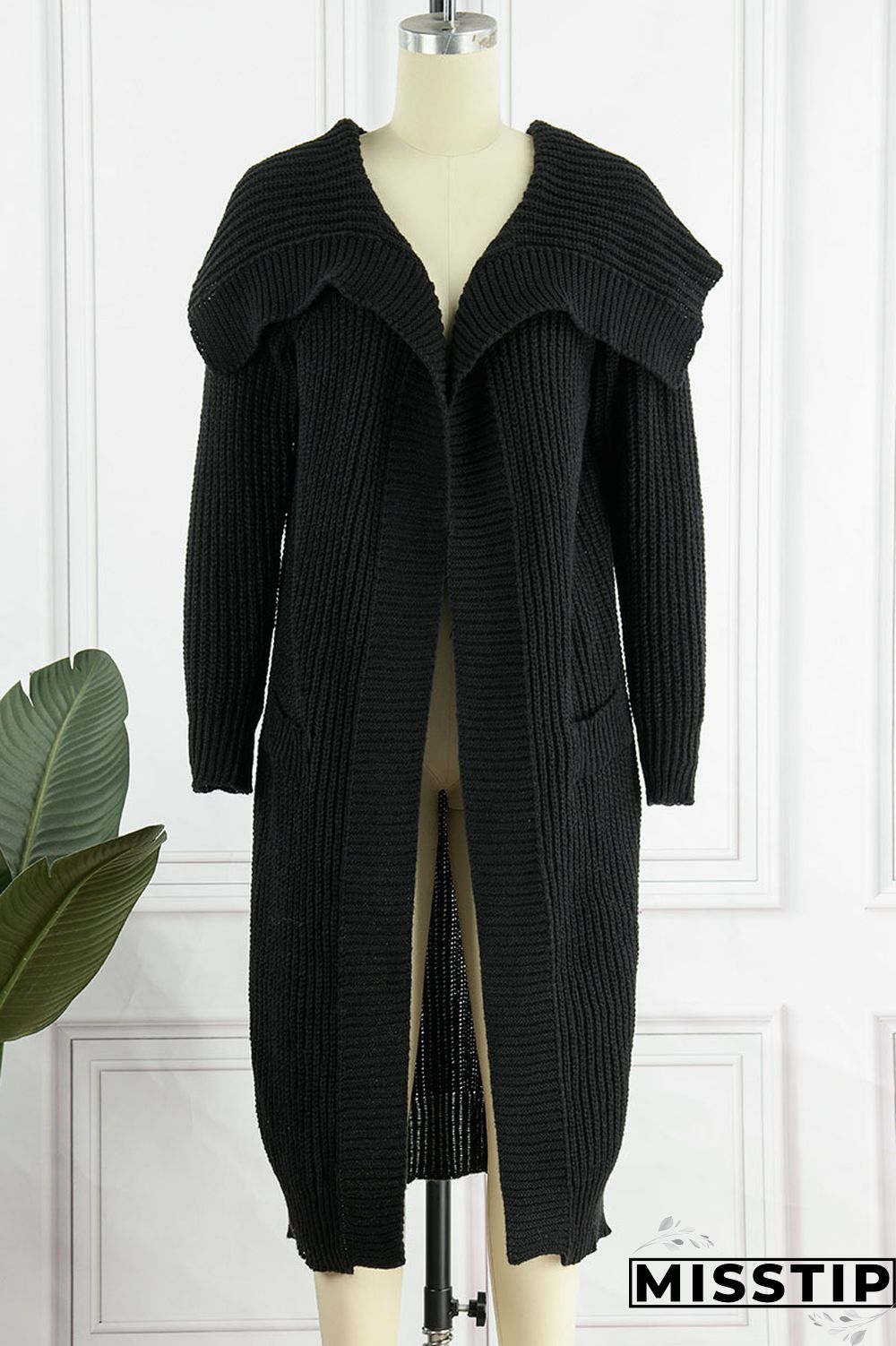 Black Casual Solid Patchwork Cardigan Collar Outerwear