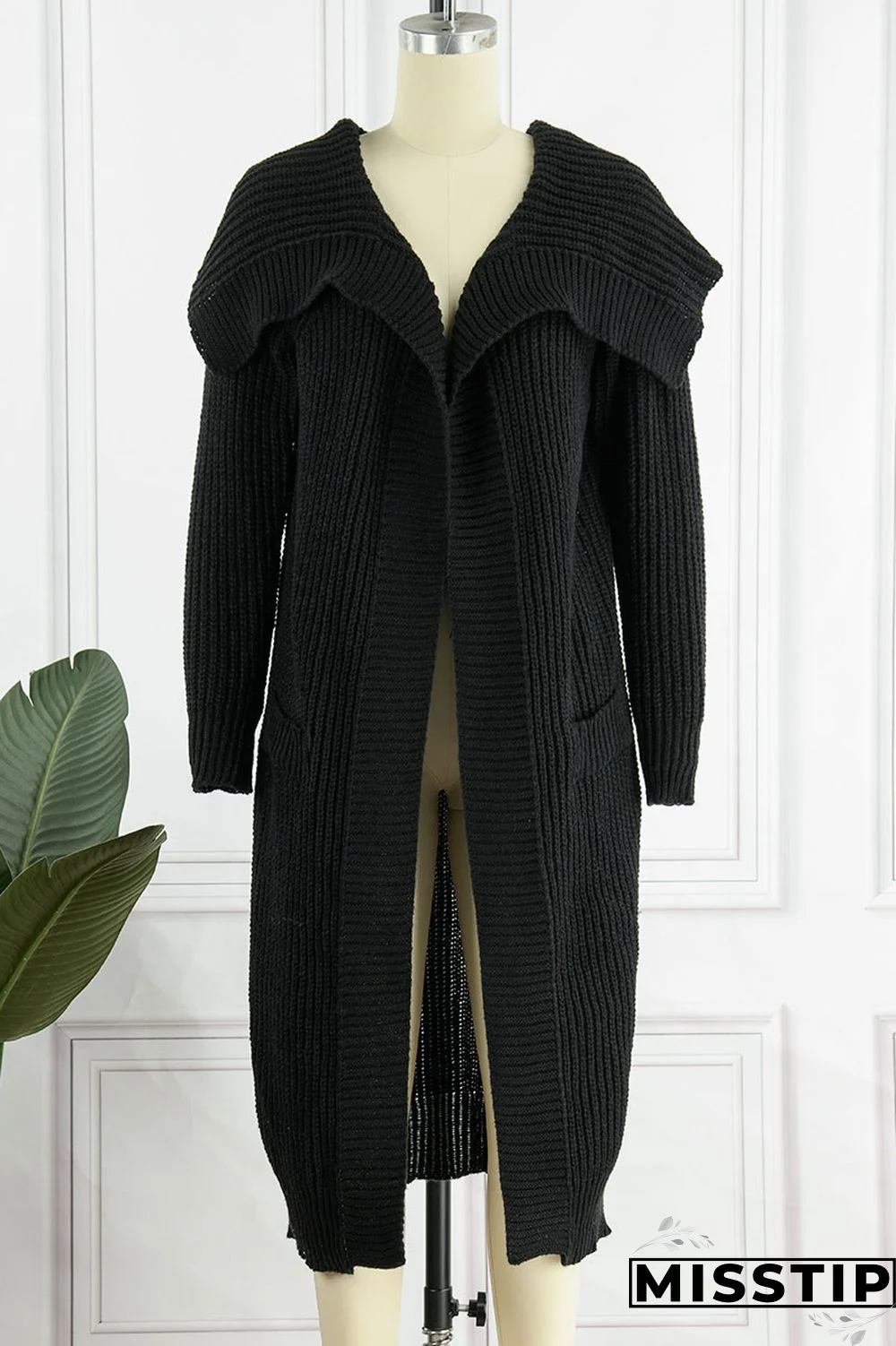 Black Casual Solid Patchwork Cardigan Collar Outerwear