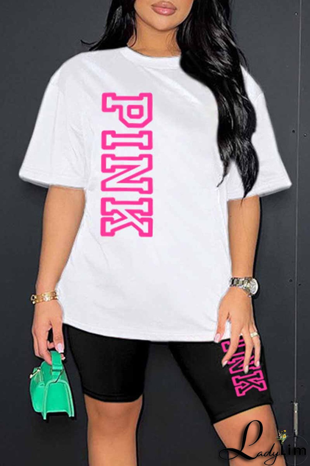 Ginger Casual Print Letter O Neck Short Sleeve Two Pieces