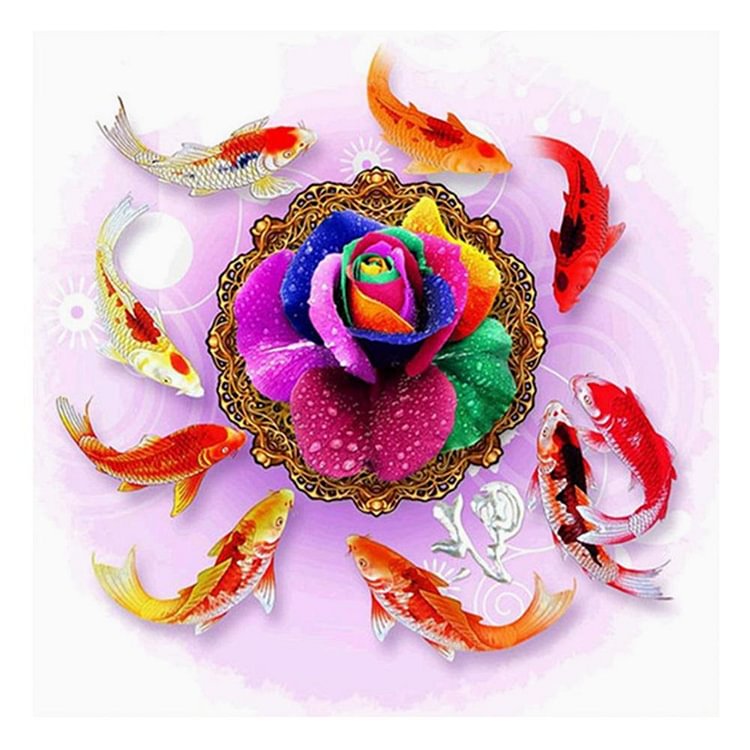 Peinture de diamant - rond partiel - poisson rouge de fleur