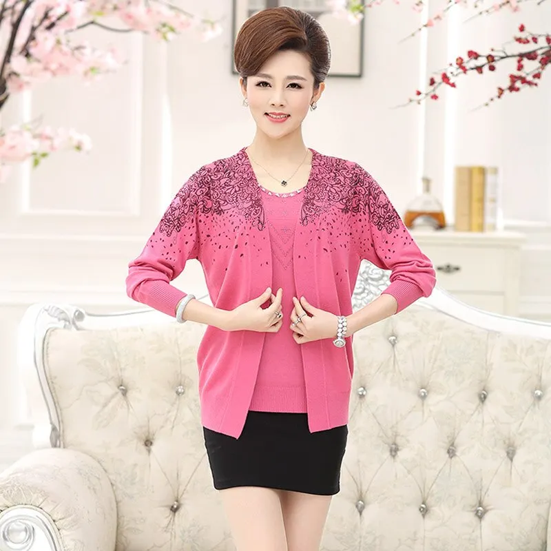Sweater Set 2 Pieces Women Sweaters Tops Floral Tee Shirt + Blouse Suits Autumn Winter Pullovers Femme Plus Size 3XL Top Suit