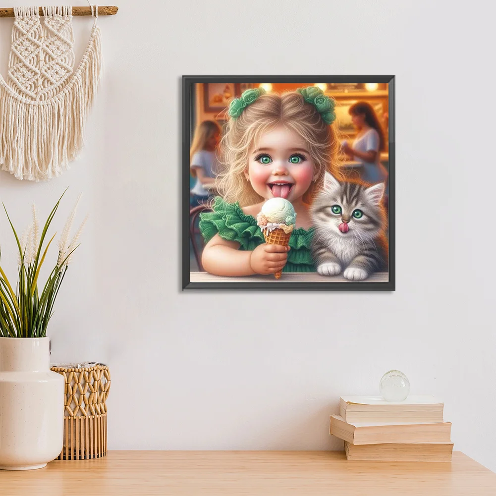 Diamond Painting - Full Round Drill - Cute Little Girl(Canvas|30*30cm)