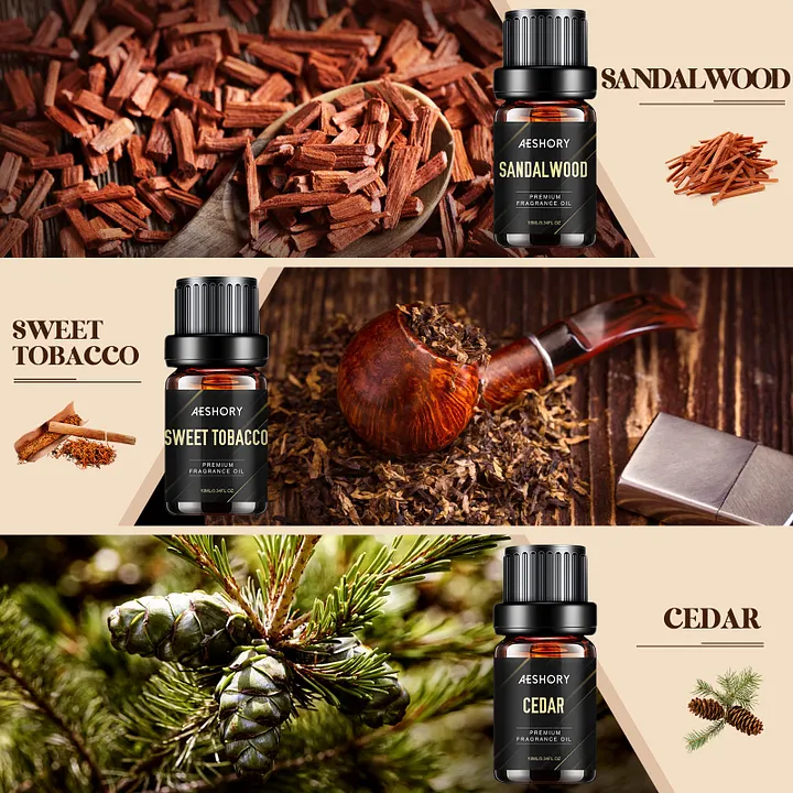 Candle Making Masculine Fragrance Oils Aeshory Gentlemen's Essential Oils Set 6x10ML Mens Fragrance Oil For Candle Making, Diffuser Sandalwood, Cedar, 