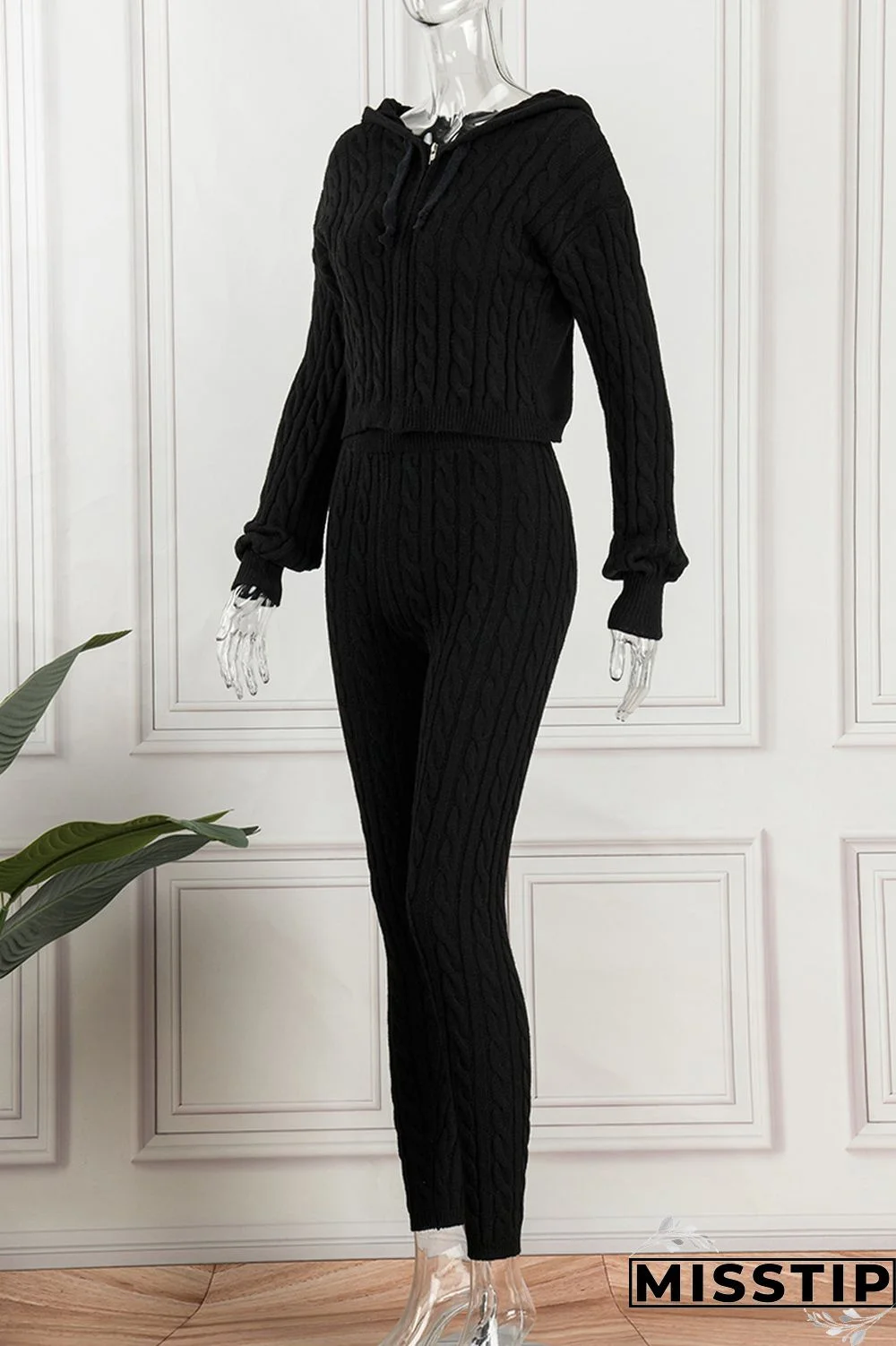 Black Casual Solid Patchwork Hooded Collar Long Sleeve Two Pieces