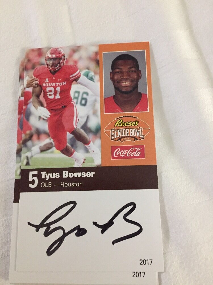 Tyus Bowser Signed 2017 Senior Bowl Football Card Houston Top Pick COA