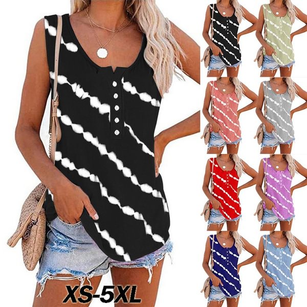 Summer Fashion New Tank Top For Women Loose Casual Diagonal Strip Printed Tops Sleeveless Round Neck Tank Top Plus Size - BlackFridayBuys