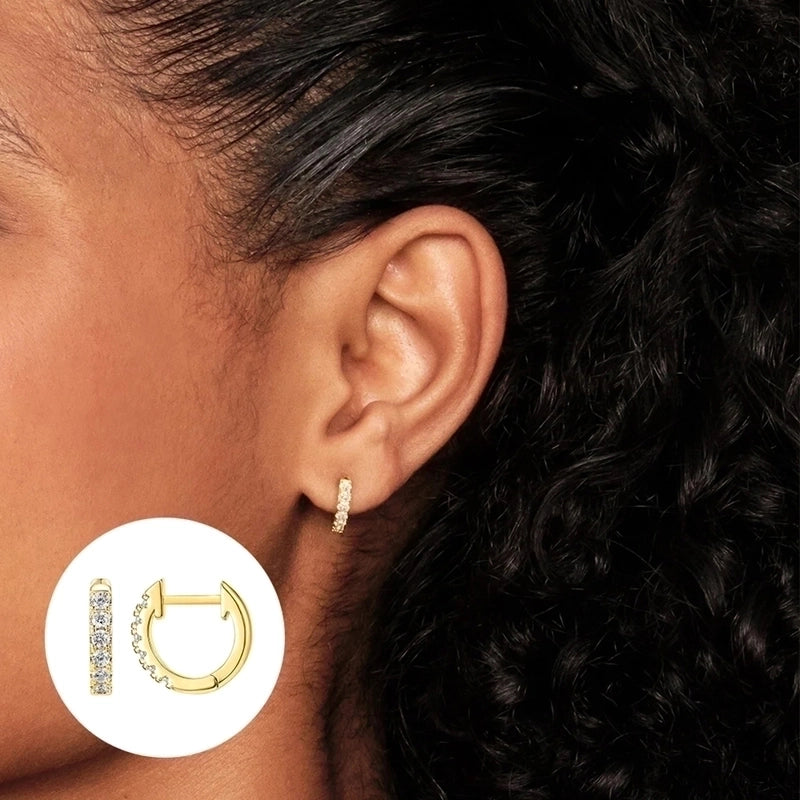 1 Pair 925 Sterling Silver Zircon Round Huggie Earrings