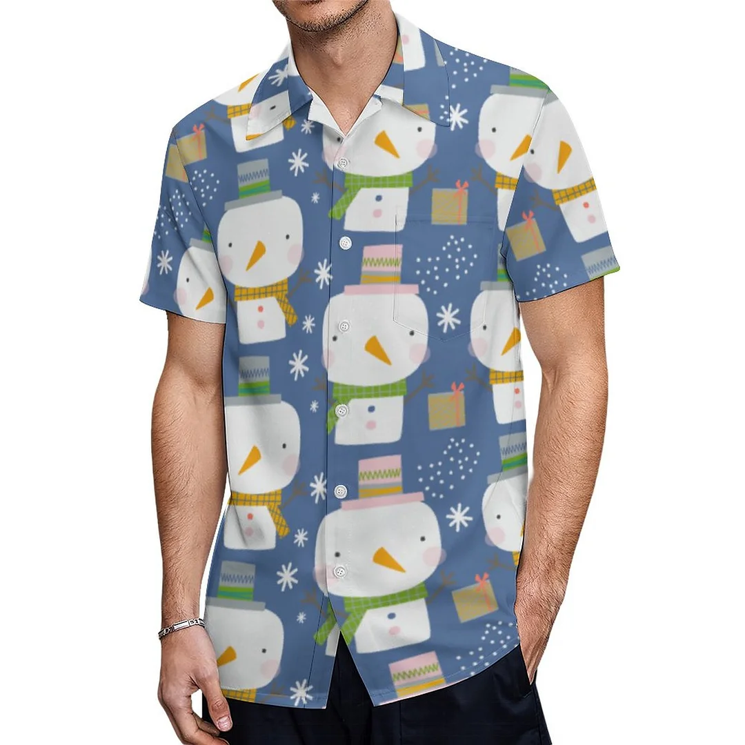 Short Sleeve Winter Fox And Snowflake Hawaiian Shirt Mens Button Down Plus Size Tropical Hawaii Beach Shirts