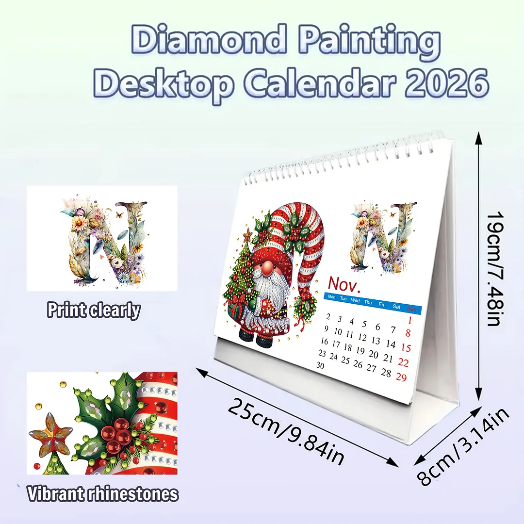 2026 Calendar Diamond Painting Kit Christmas Gnome DIY Diamond Art Desk Calendar