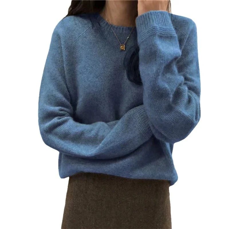 Churchf Churchf New 2023 Autumn And Winter Pure Color Shows Thin Knit Bottom Shirt Soft Wind Soft Round Collar Jacket Versatile Loose Sweater