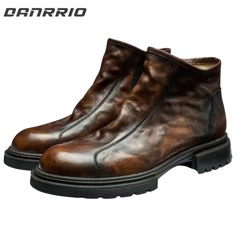 DANRRIO Handmade Retro Horsehide Mid-top Chelsea Boots DANRRIO.COM DANRRIO