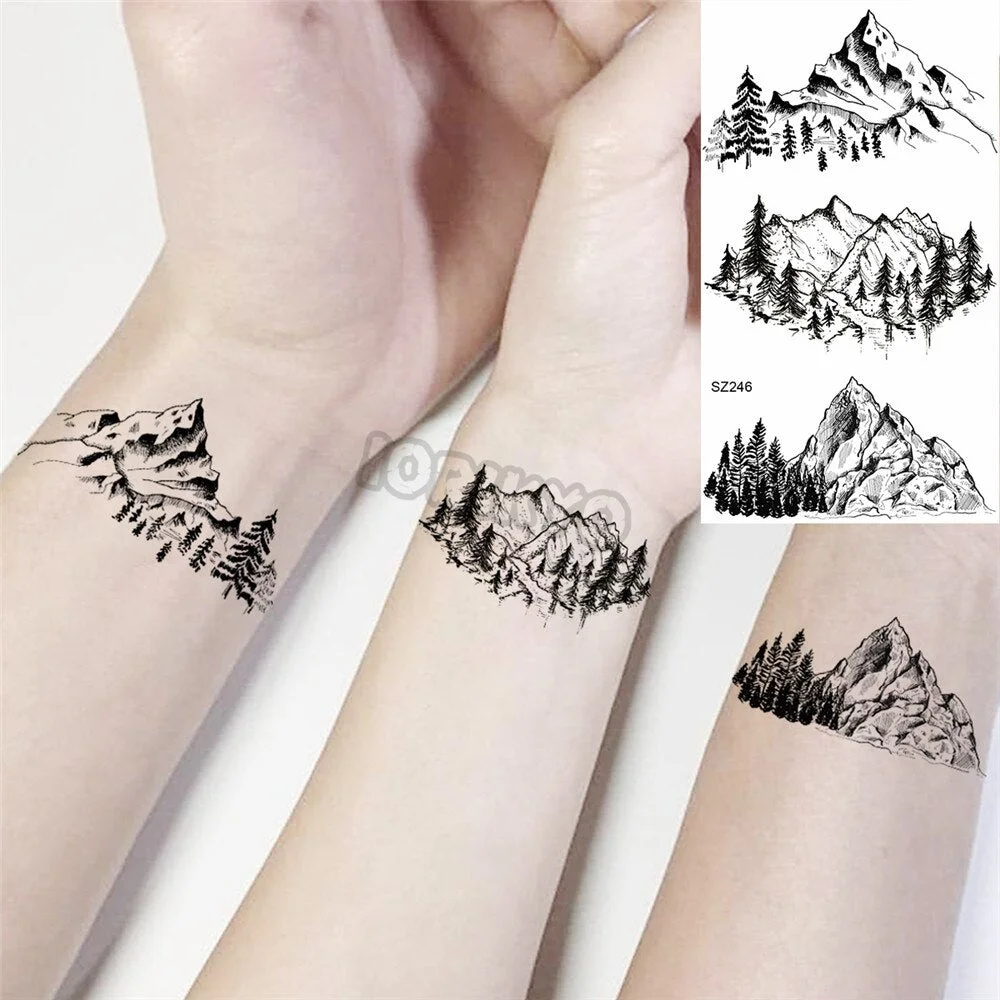Black Dandelion With Creative Tattoos For Women Men Realistic Sea Wave Mountain Lavender Fake Tattoo Sticker Arm Leg Tatoos 3D