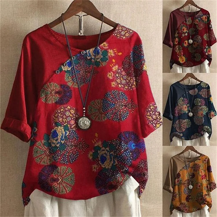 🔥Achetez-en 2 livraison gratuite🔥T-shirt à manches courtes et imprimé floral pour femme