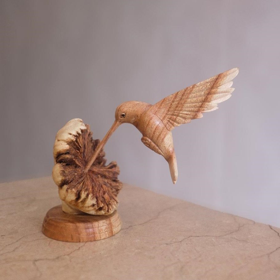 Colibri Statue Animal Rustic Wooden Hummingbird Couple Sculpture Wood Carving Figurine Wedding Gift Handmade Home Decor Mom Gift
