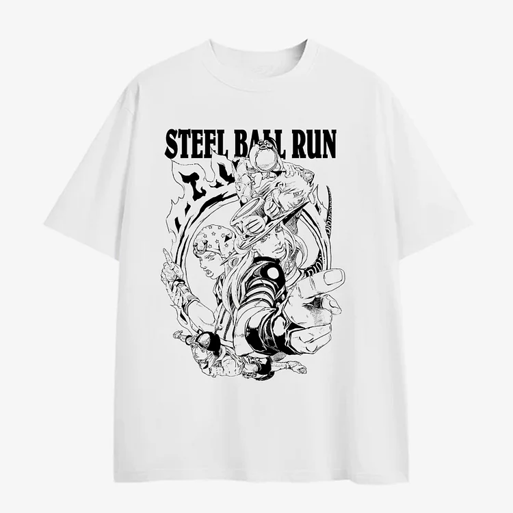 Casual Steel Ball Run Graphics Short Sleeve 100% Cotton T-Shirt